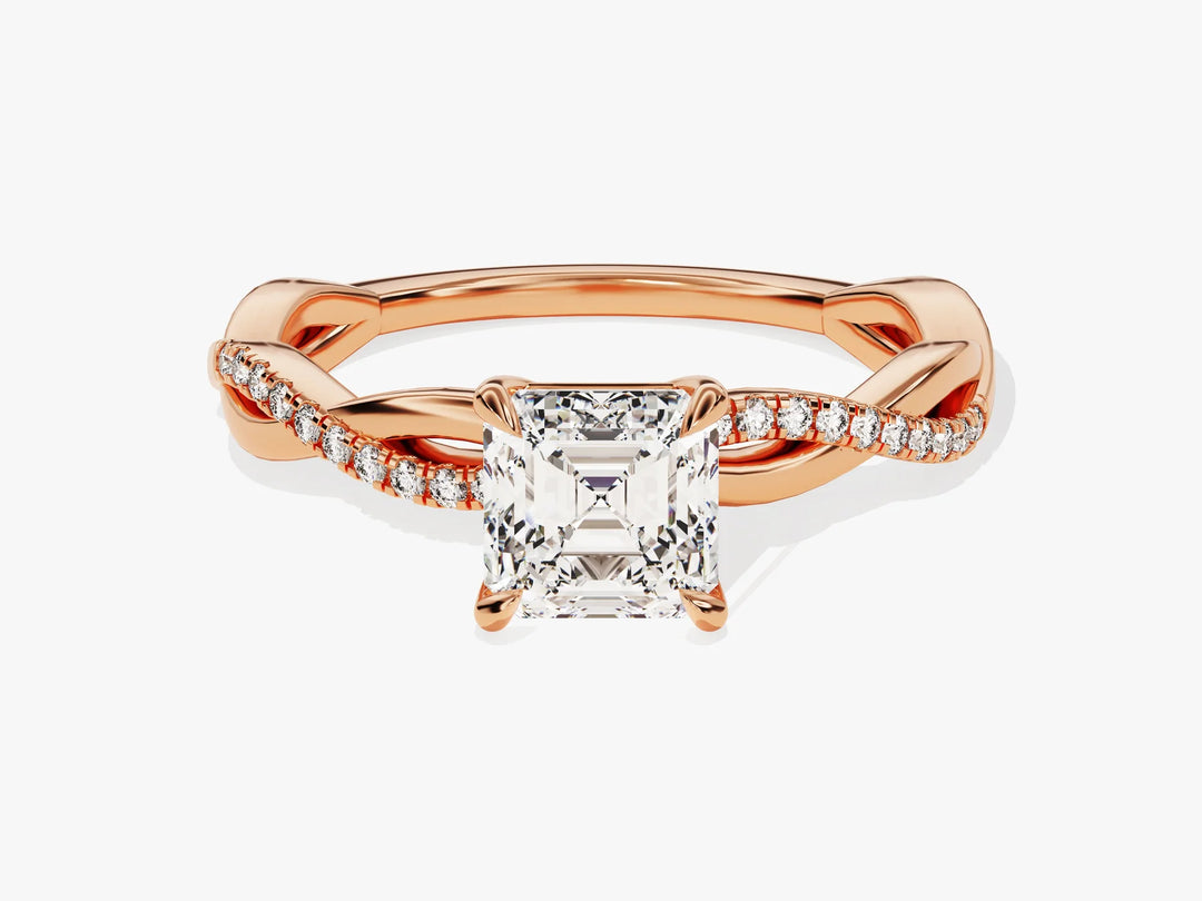 1.0CT Asscher Diamond Twisted Pave Setting Moissanite Engagement Ring