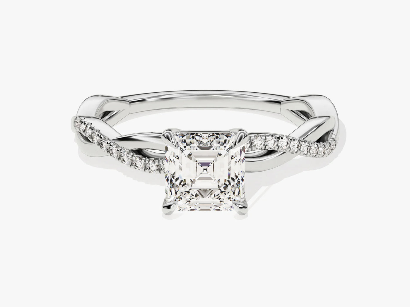 1.0CT Asscher Diamond Twisted Pave Setting Moissanite Engagement Ring