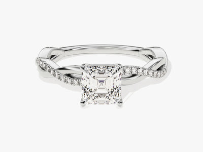 1.0CT Asscher Diamond Twisted Pave Setting Moissanite Engagement Ring