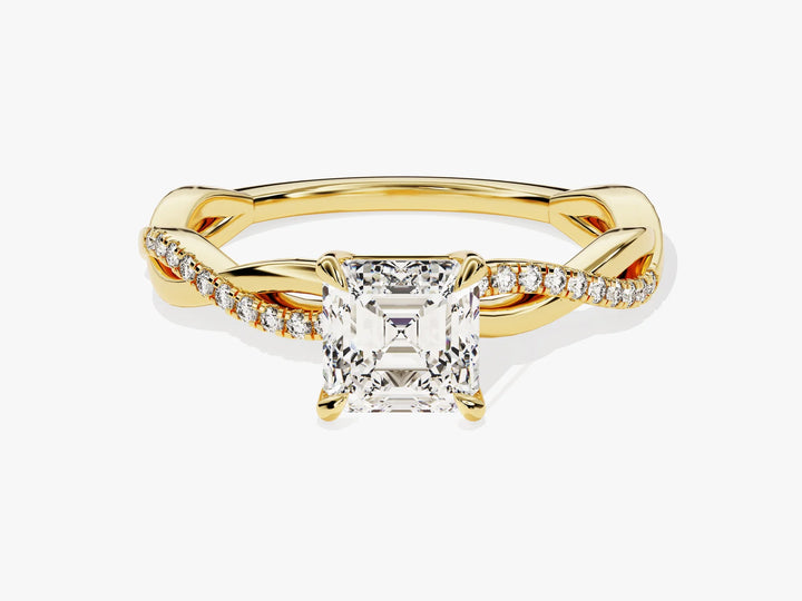 1.0CT Asscher Diamond Twisted Pave Setting Moissanite Engagement Ring
