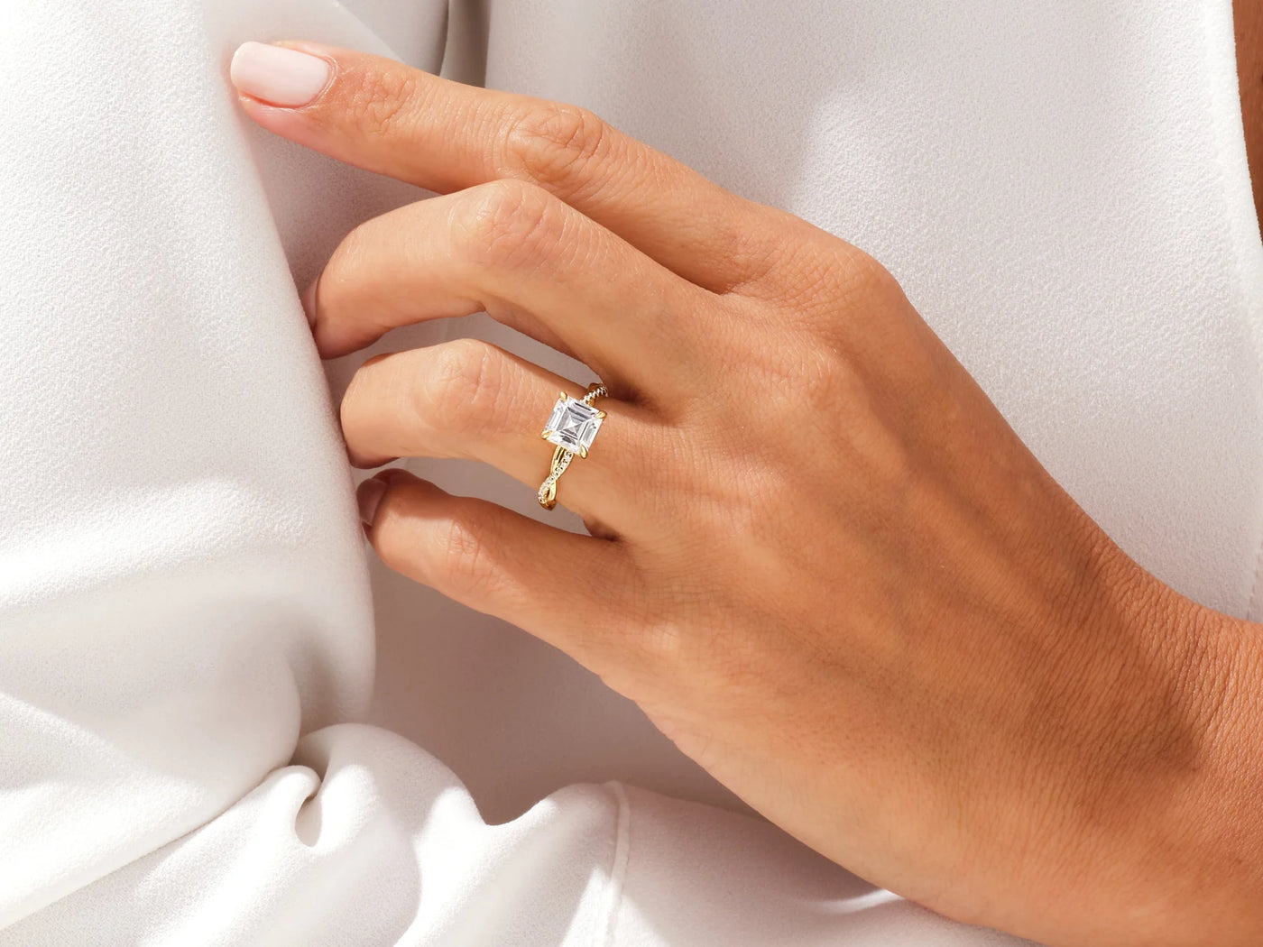 1.0CT Asscher Diamond Twisted Pave Setting Moissanite Engagement Ring