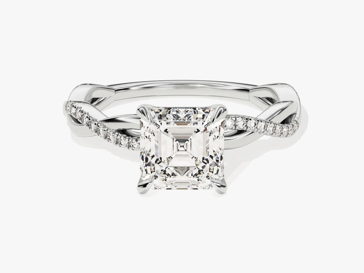 1.50CT Asscher Diamond Twisted Pave Setting Moissanite Engagement Ring