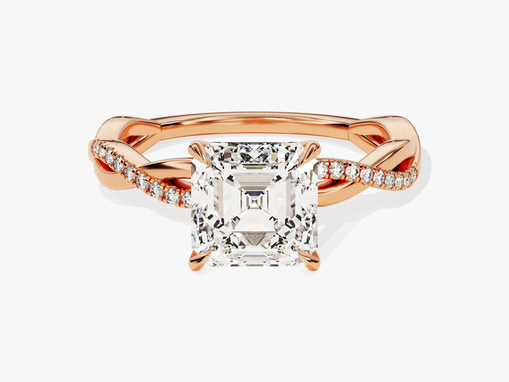 2.0CT Asscher Diamond Twisted Pave Setting Moissanite Engagement Ring