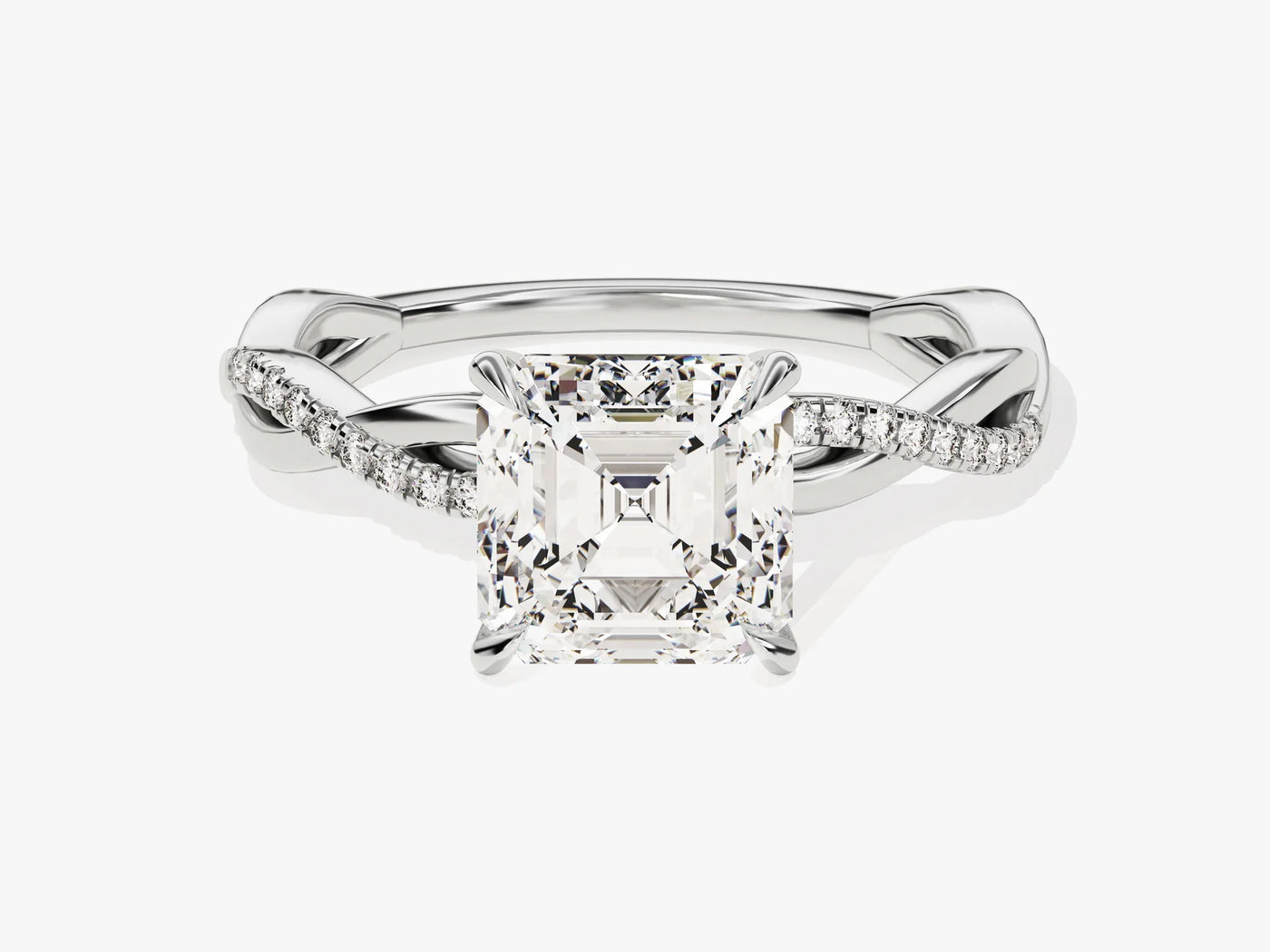 2.0CT Asscher Diamond Twisted Pave Setting Moissanite Engagement Ring