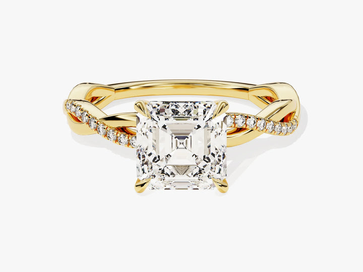 2.0CT Asscher Diamond Twisted Pave Setting Moissanite Engagement Ring