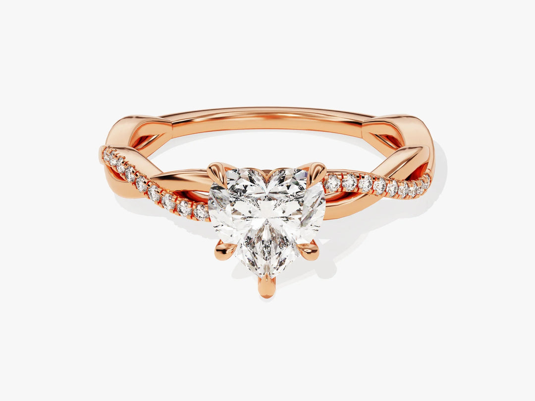 1.0CT Heart Diamond Twisted Pave Setting Moissanite Engagement Ring