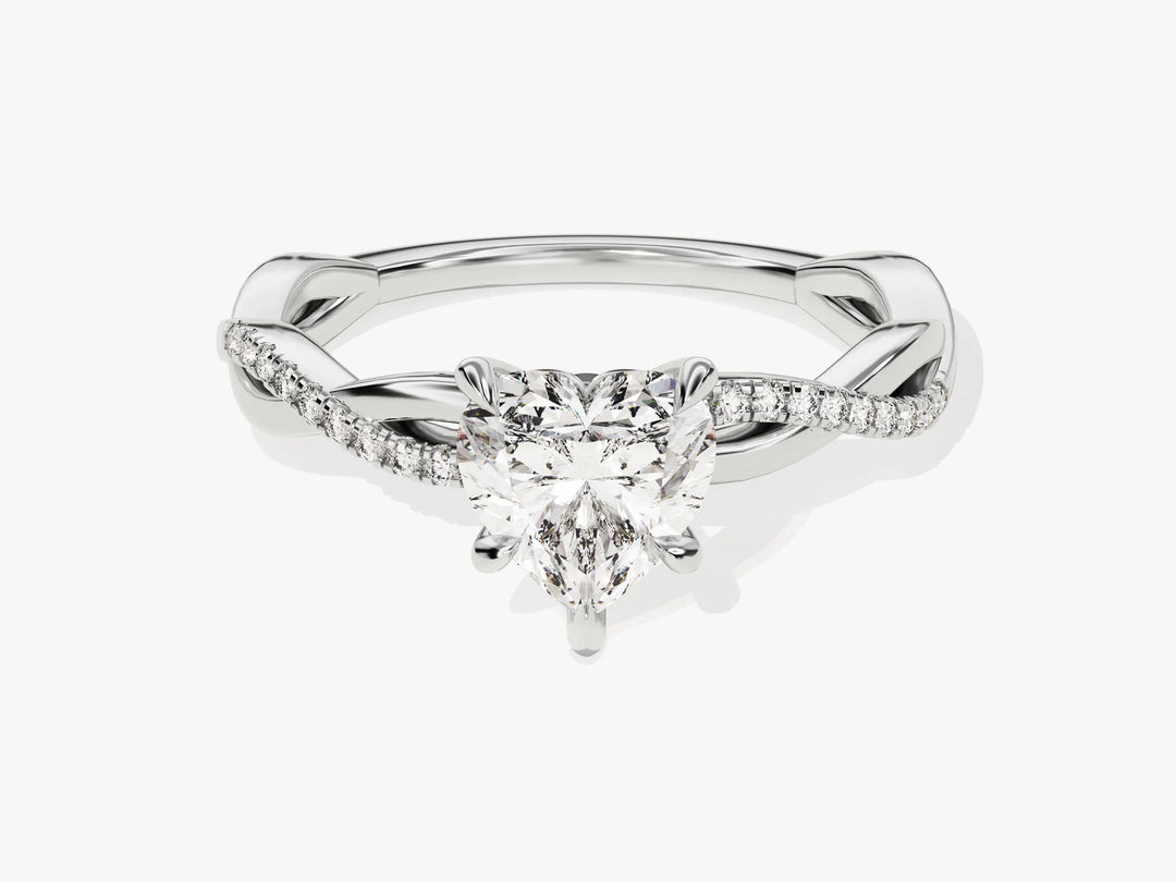 1.0CT Heart Diamond Twisted Pave Setting Moissanite Engagement Ring