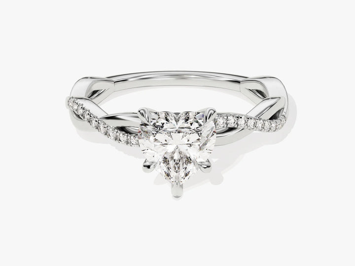 1.0CT Heart Diamond Twisted Pave Setting Moissanite Engagement Ring