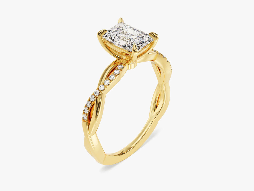 1.0CT Radiant Diamond Twisted Pave Setting Moissanite Engagement Ring