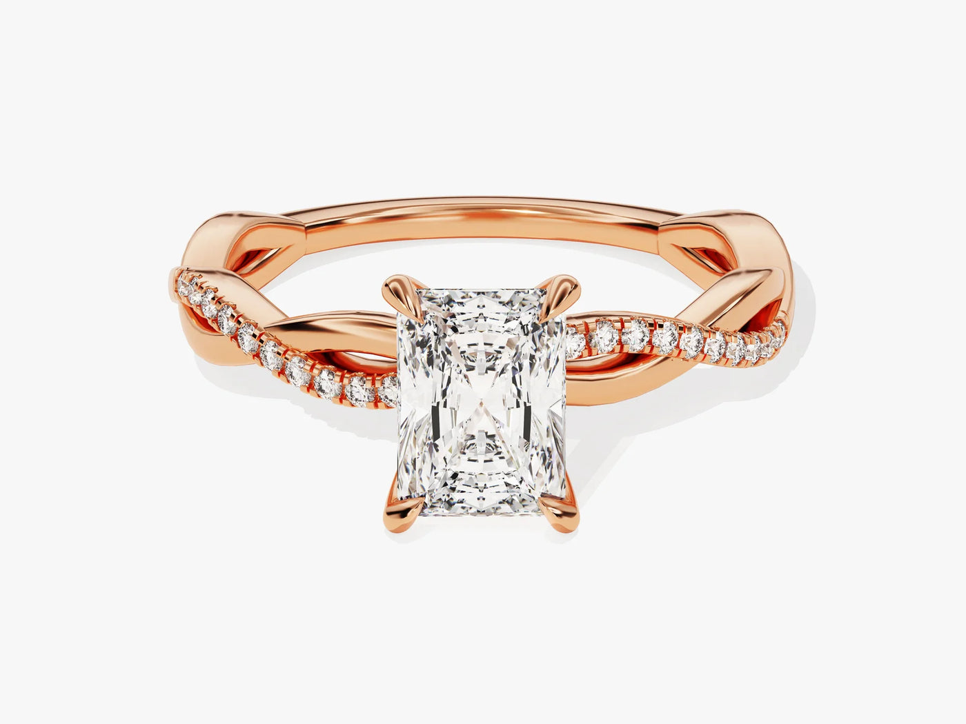 1.0CT Radiant Diamond Twisted Pave Setting Moissanite Engagement Ring