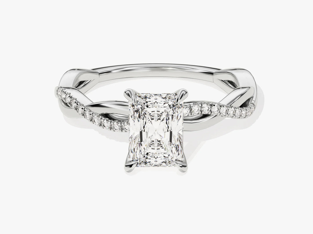1.0CT Radiant Diamond Twisted Pave Setting Moissanite Engagement Ring