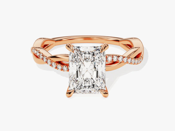 2.0CT Radiant Diamond Twisted Pave Setting Moissanite Engagement Ring