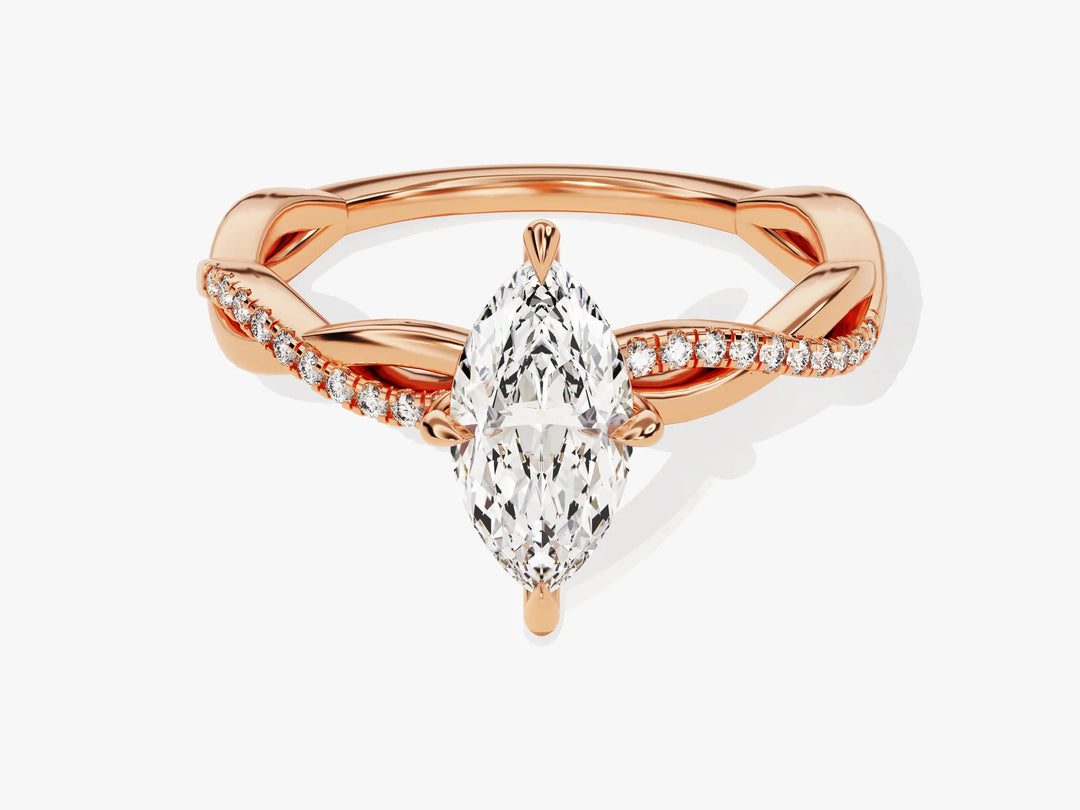 1.0CT Marquise Diamond Twisted Pave Setting Moissanite Engagement Ring