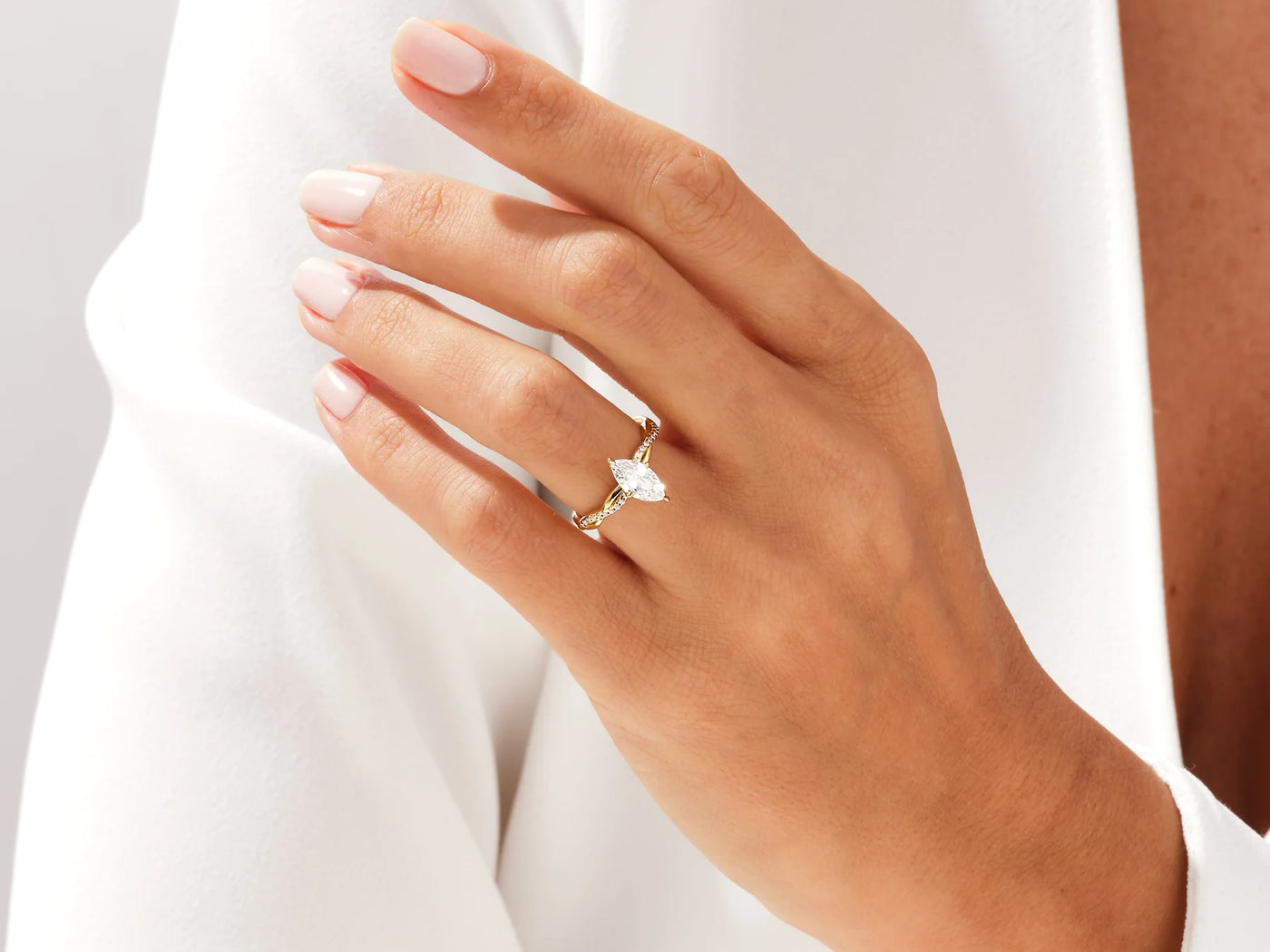 1.0CT Marquise Diamond Twisted Pave Setting Moissanite Engagement Ring