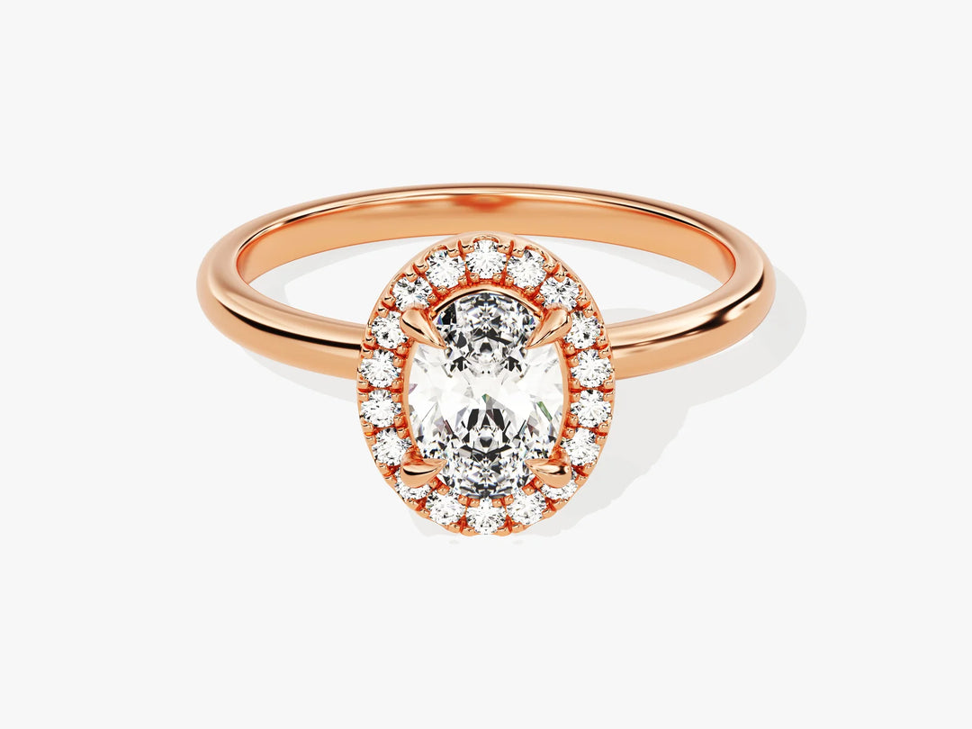 1.0CT Oval Diamond Halo Moissanite Engagement Ring
