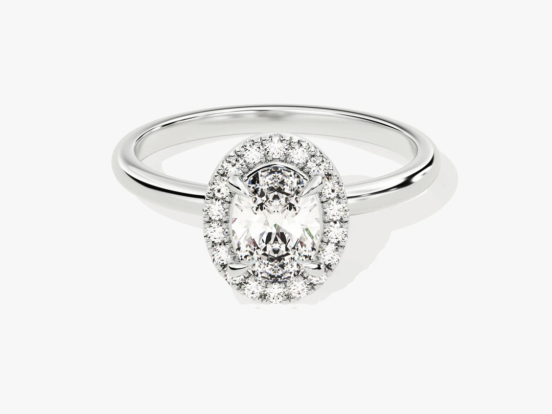 1.0CT Oval Diamond Halo Moissanite Engagement Ring