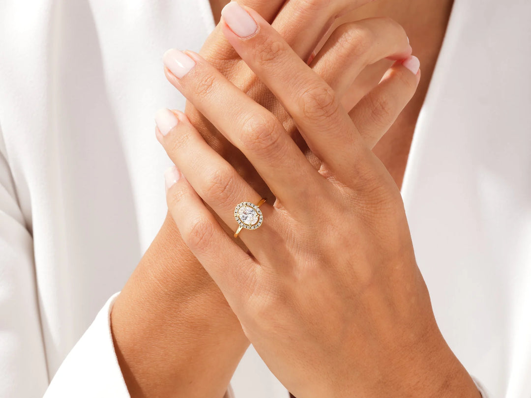 1.50CT Oval Diamond Halo Moissanite Engagement Ring