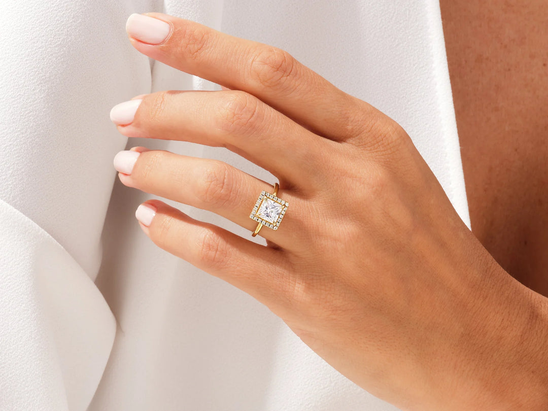 1.50CT Princess Diamond Halo Moissanite Engagement Ring