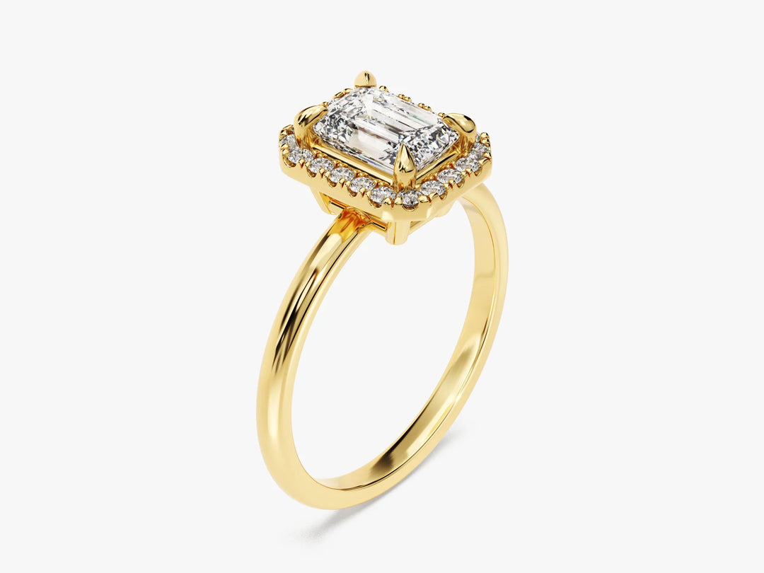 1.0CT Emerald Diamond Halo Moissanite Engagement Ring