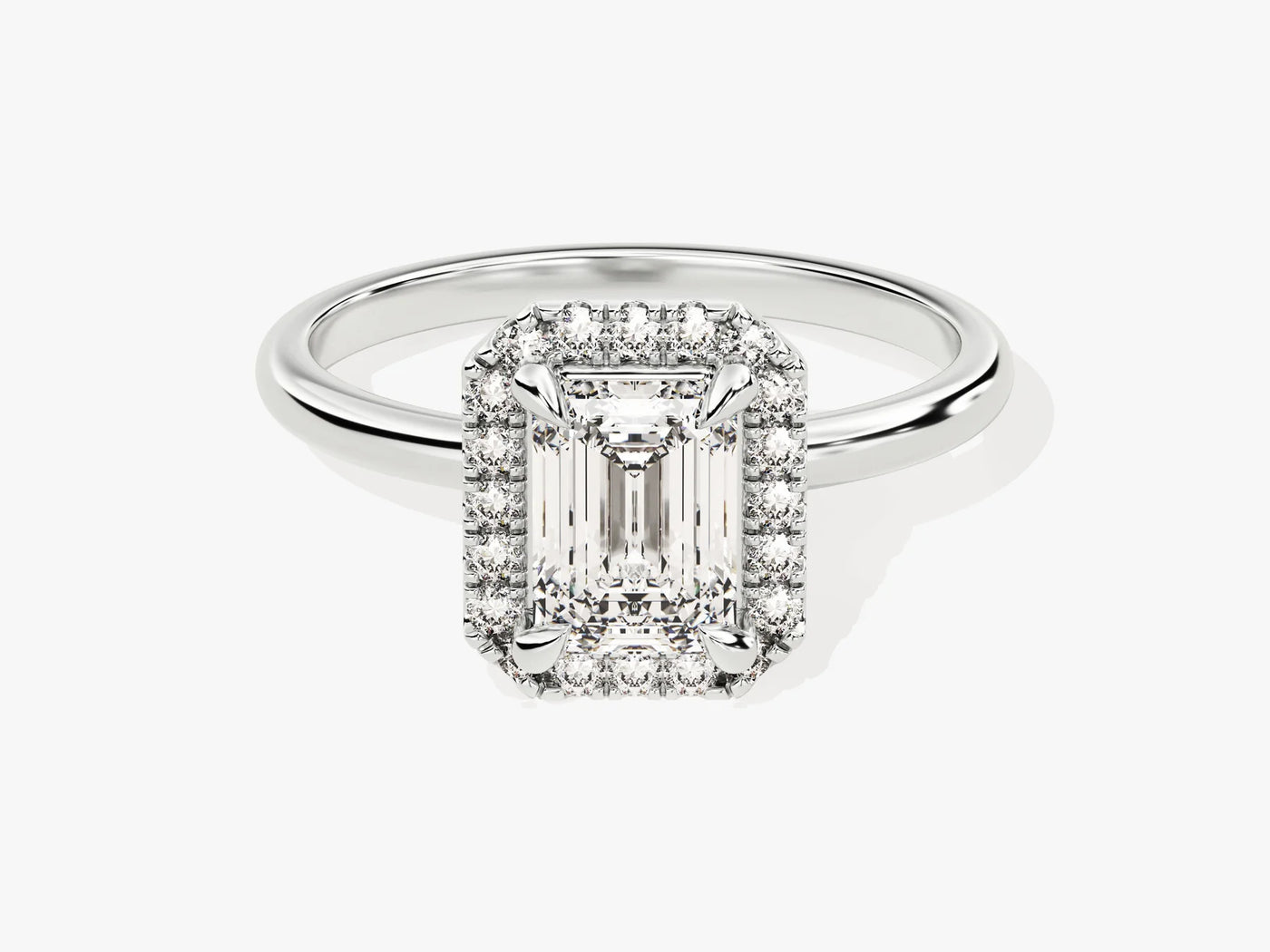 1.0CT Emerald Diamond Halo Moissanite Engagement Ring