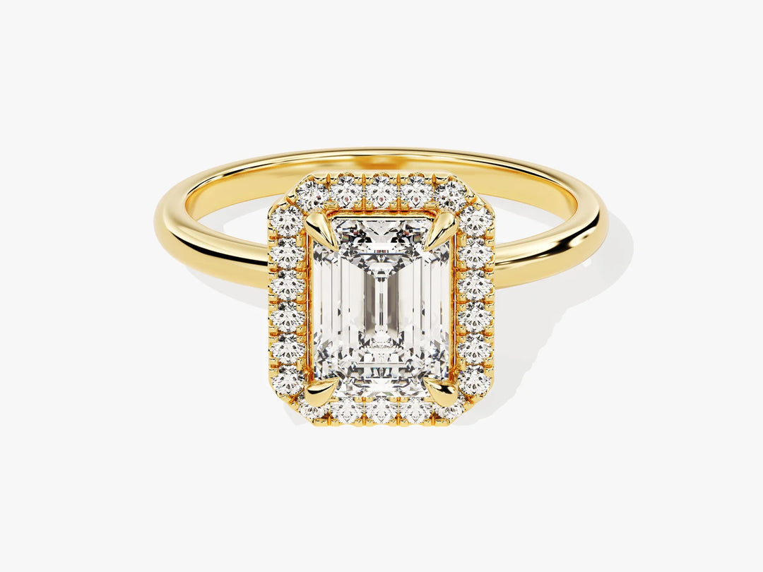1.50CT Emerald Diamond Halo Moissanite Engagement Ring