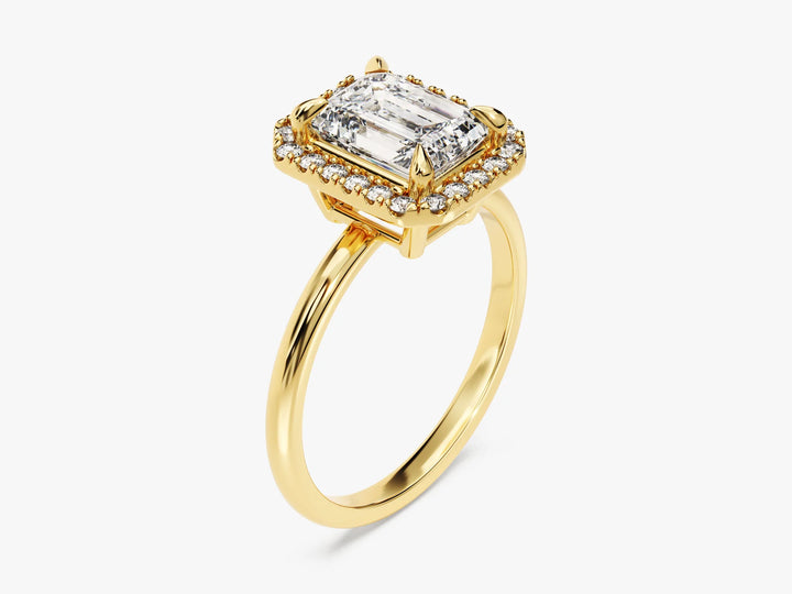 2.0CT Emerald Diamond Halo Moissanite Engagement Ring