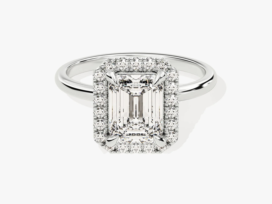 2.0CT Emerald Diamond Halo Moissanite Engagement Ring