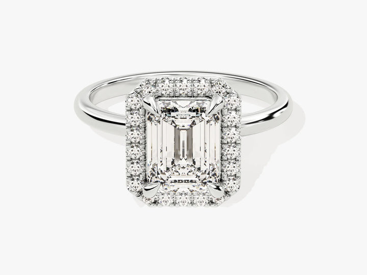 2.0CT Emerald Diamond Halo Moissanite Engagement Ring
