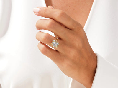 2.0CT Emerald Diamond Halo Moissanite Engagement Ring