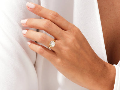 1.0CT Cushion Diamond Halo Moissanite Engagement Ring