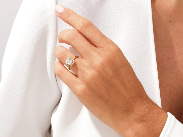 1.50CT Cushion Diamond Halo Moissanite Engagement Ring