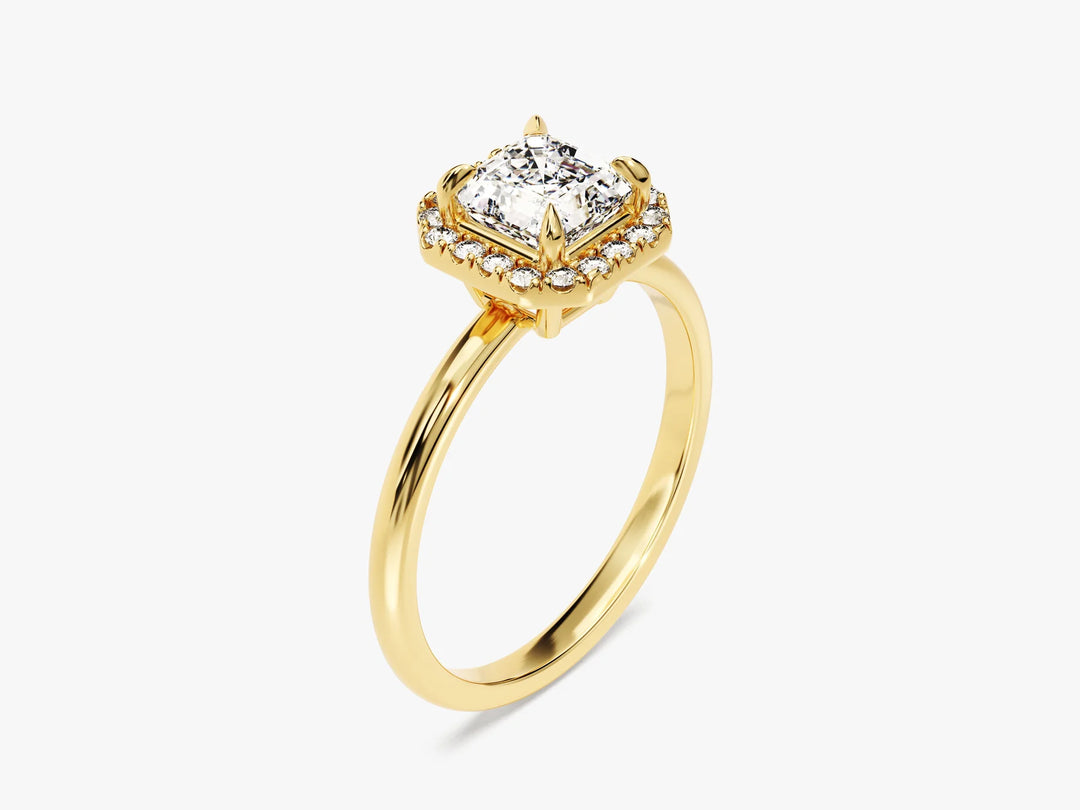 1.0CT Asscher Diamond Halo Moissanite Engagement Ring