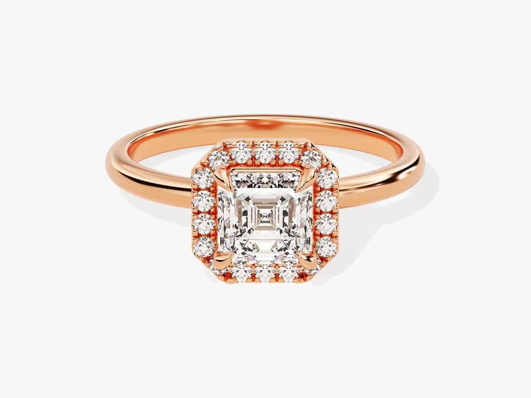 1.0CT Asscher Diamond Halo Moissanite Engagement Ring
