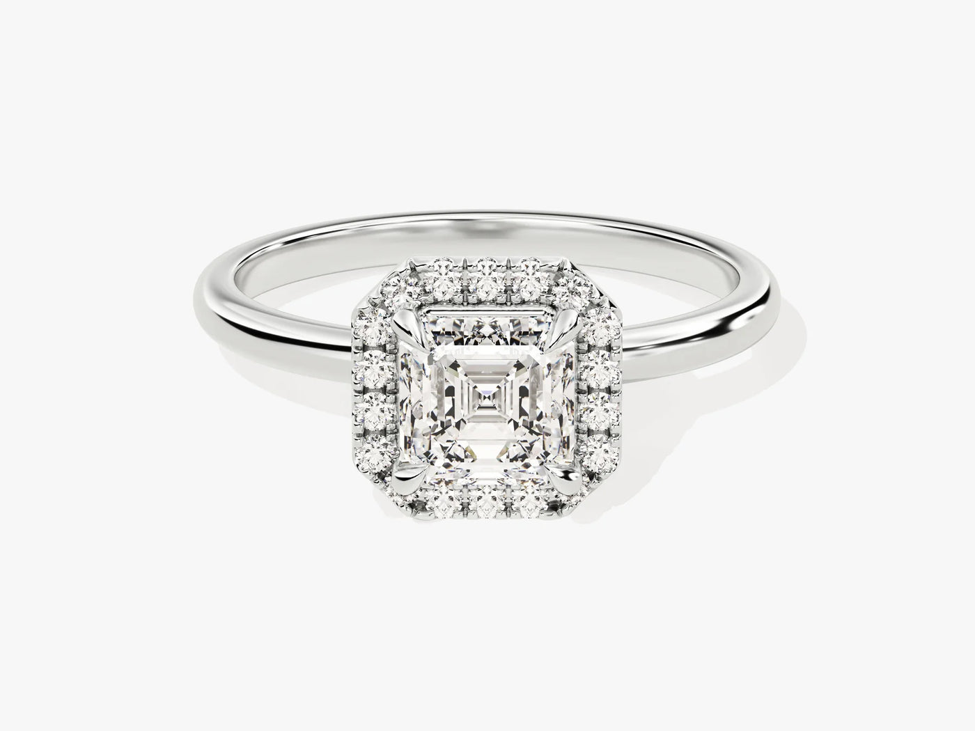 1.0CT Asscher Diamond Halo Moissanite Engagement Ring