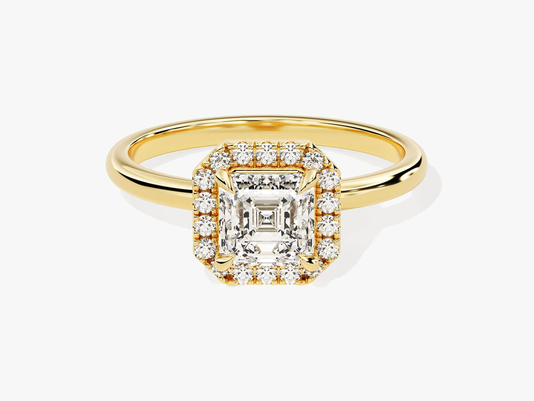 1.0CT Asscher Diamond Halo Moissanite Engagement Ring