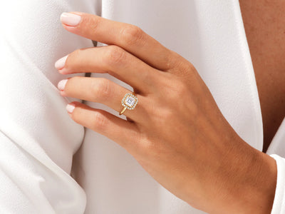 1.50CT Asscher Diamond Halo Moissanite Engagement Ring