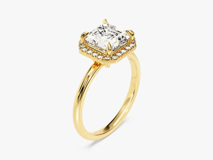 2.0CT Asscher Diamond Halo Moissanite Engagement Ring