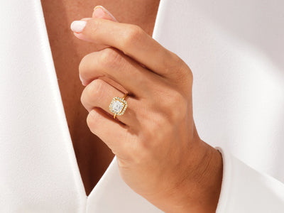 2.0CT Asscher Diamond Halo Moissanite Engagement Ring
