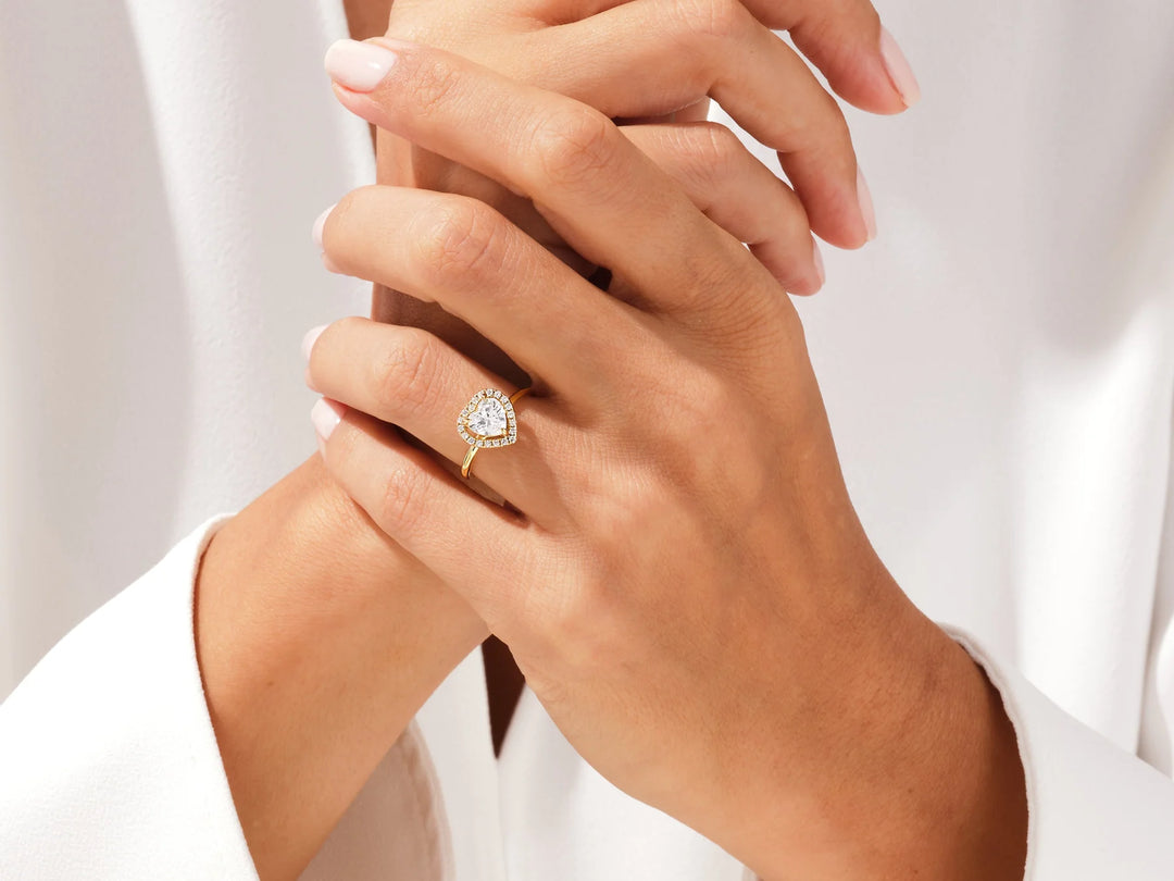 1.50CT Heart Diamond Halo Moissanite Engagement Ring