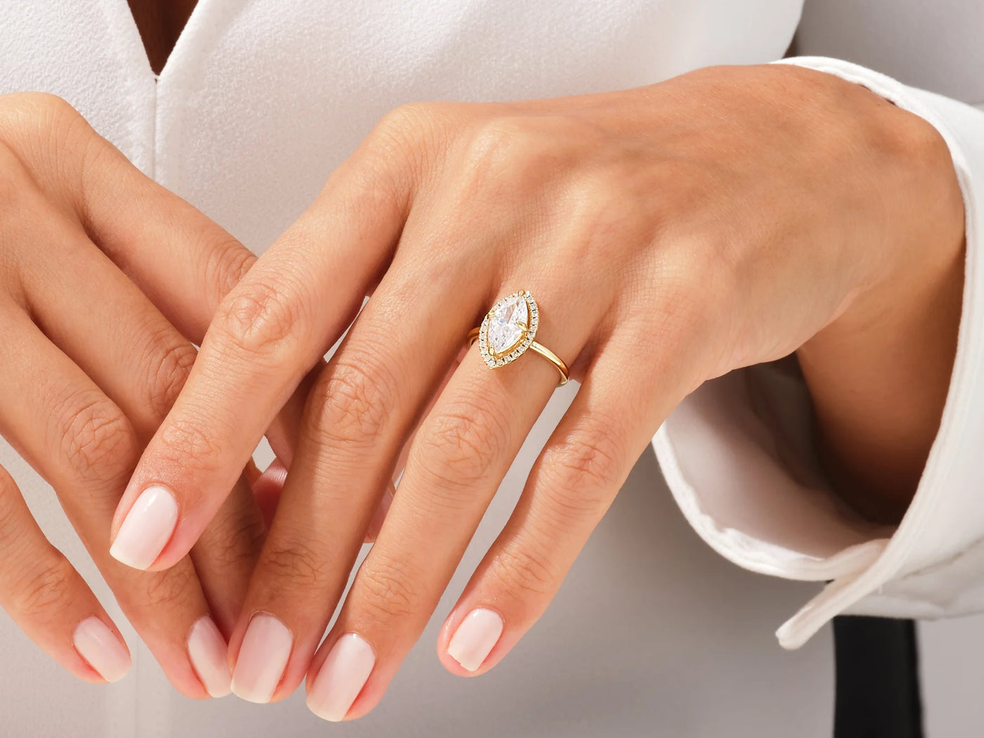 1.50CT Marquise Diamond Halo Moissanite Engagement Ring