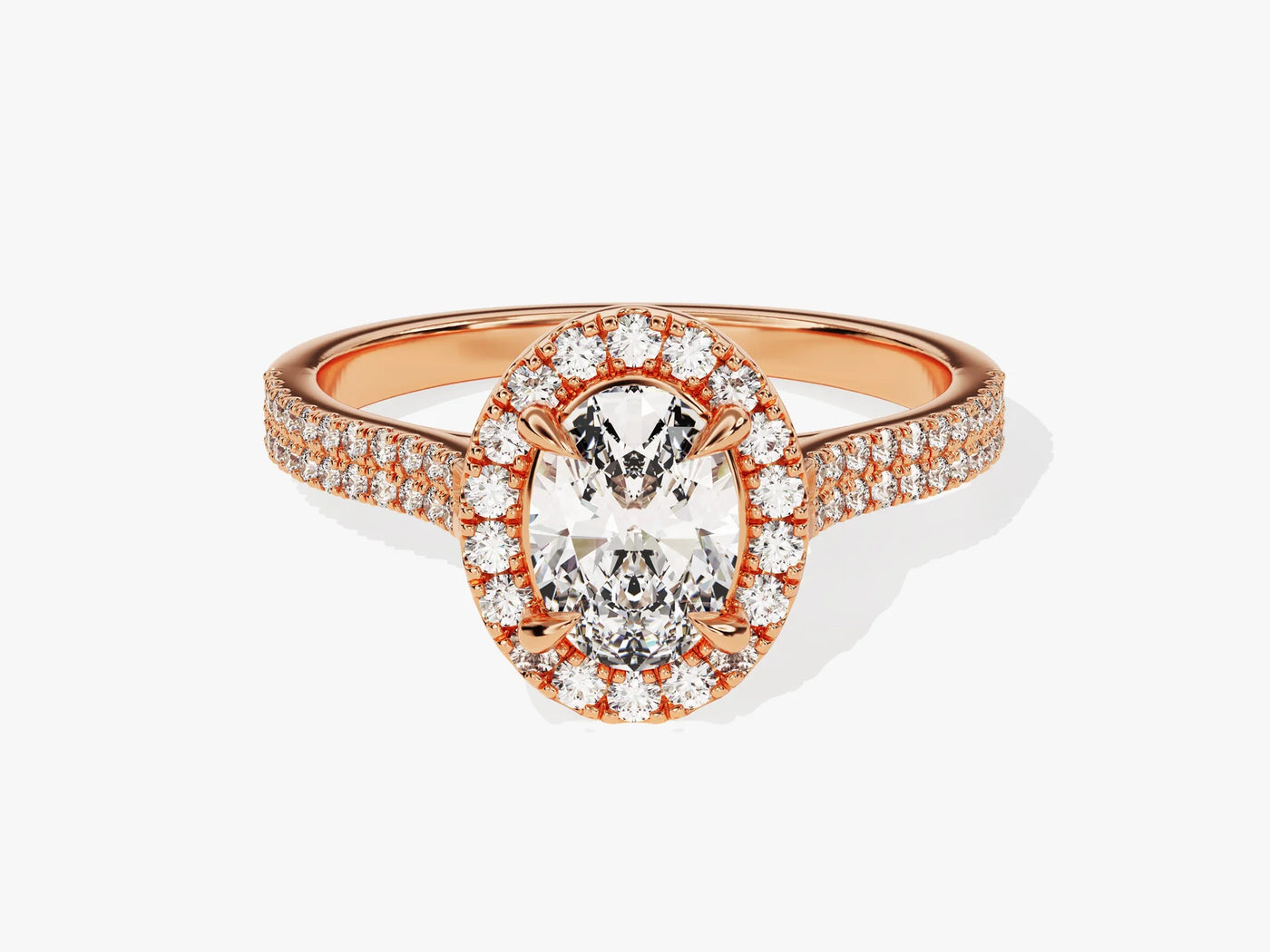 1.0CT Oval Diamond Double Shank Halo Moissanite Engagement Ring