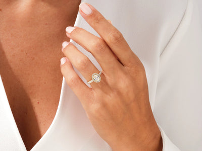 1.0CT Oval Diamond Double Shank Halo Moissanite Engagement Ring