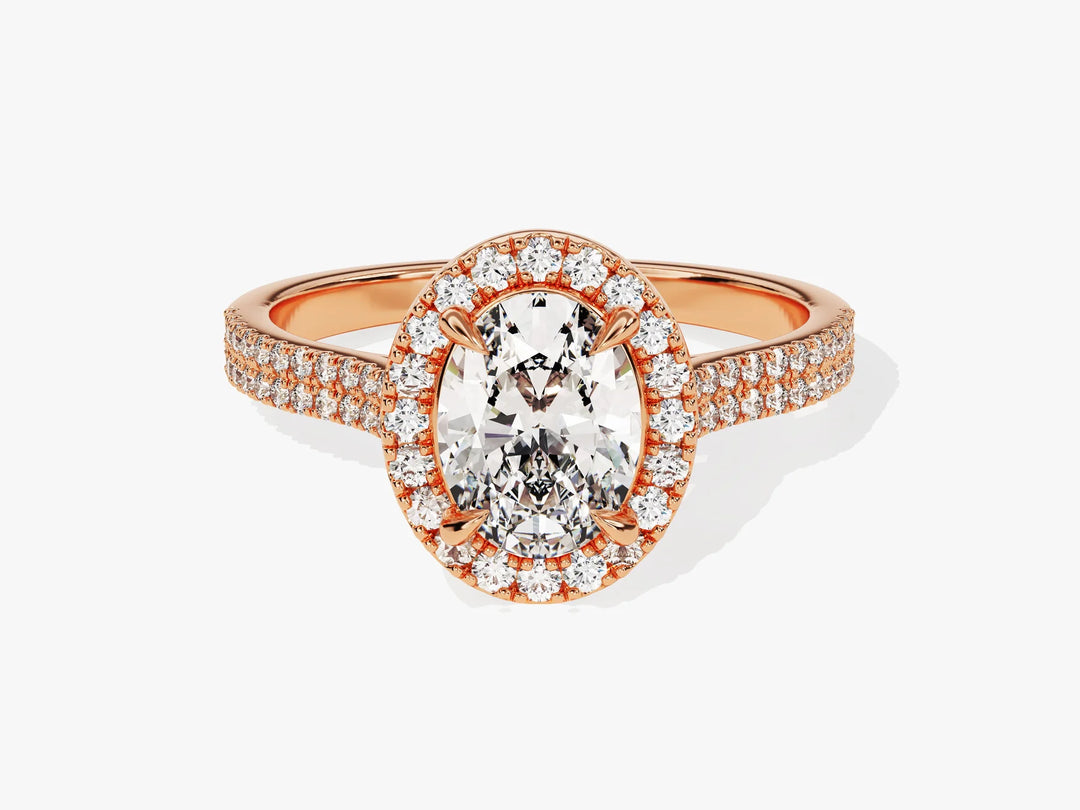 1.50CT Oval Diamond Double Shank Halo Moissanite Engagement Ring