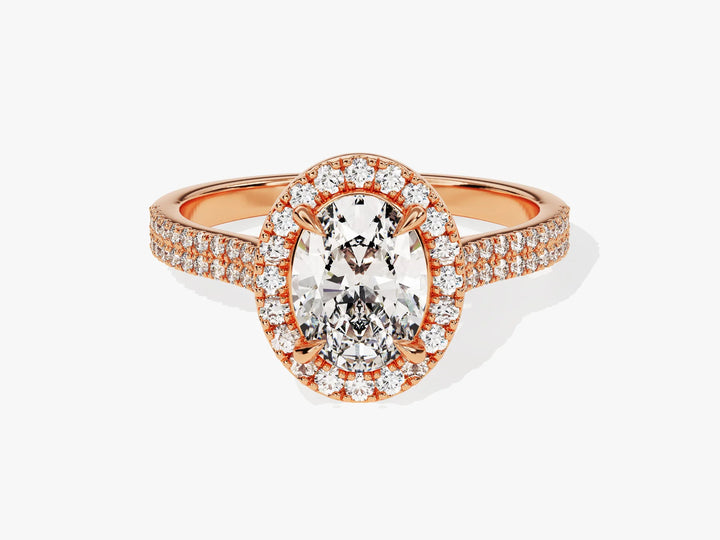 1.50CT Oval Diamond Double Shank Halo Moissanite Engagement Ring