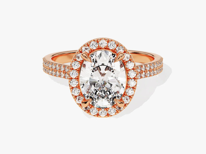2.0CT Oval Diamond Double Shank Halo Moissanite Engagement Ring