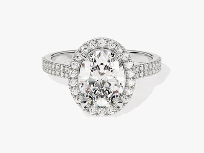 2.0CT Oval Diamond Double Shank Halo Moissanite Engagement Ring