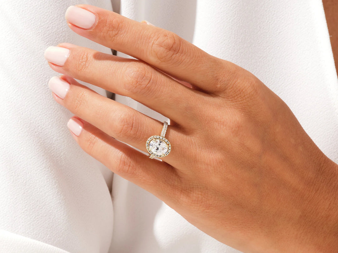 2.0CT Oval Diamond Double Shank Halo Moissanite Engagement Ring