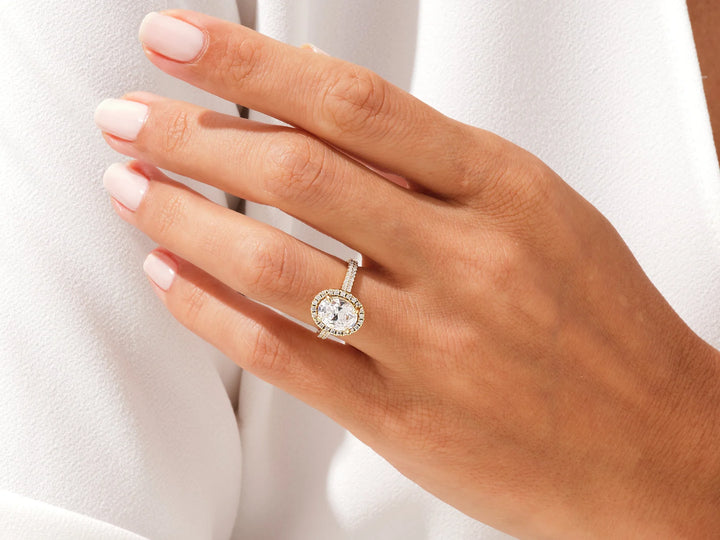 2.0CT Oval Diamond Double Shank Halo Moissanite Engagement Ring