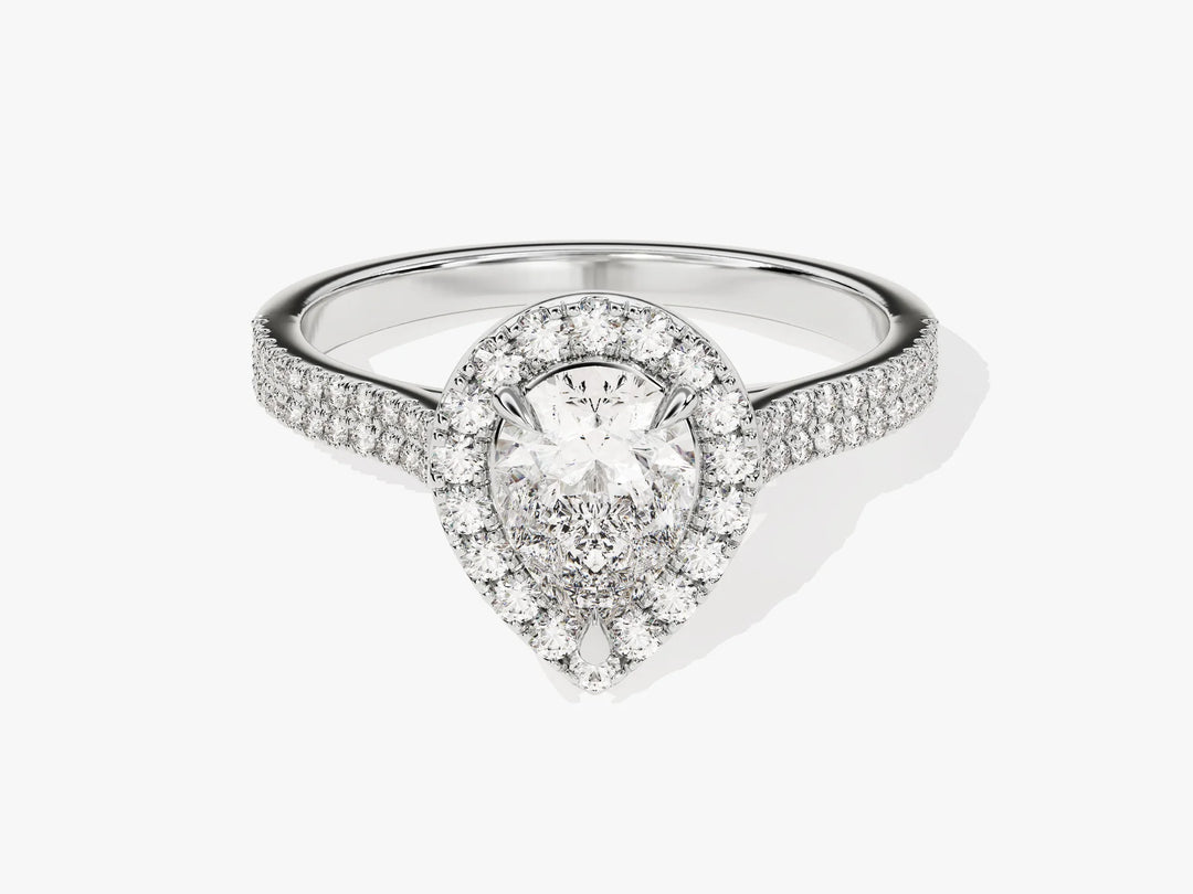 1.0CT Pear Diamond Double Shank Halo Moissanite Engagement Ring
