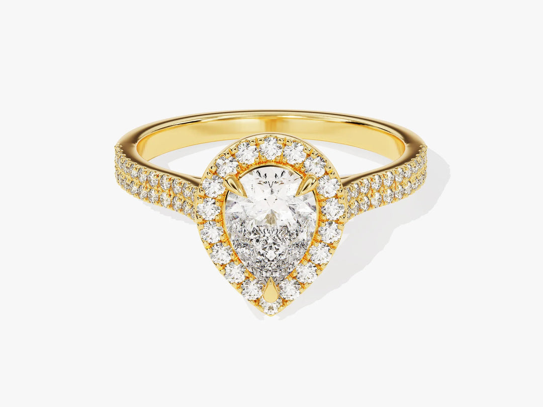1.0CT Pear Diamond Double Shank Halo Moissanite Engagement Ring